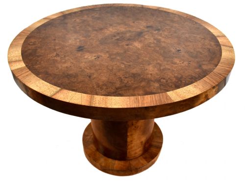 Art Deco Large Circular Walnut Table, C1930