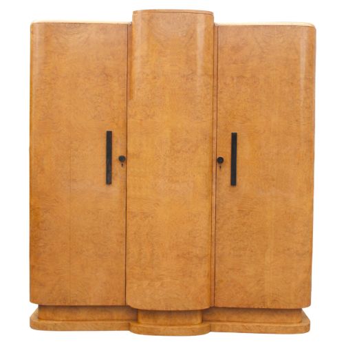 Art Deco Blonde Burr Maple Triple Wardrobe, C1930