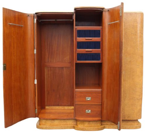 fig 1. Art Deco Blonde Burr Maple Triple Wardrobe, c1930