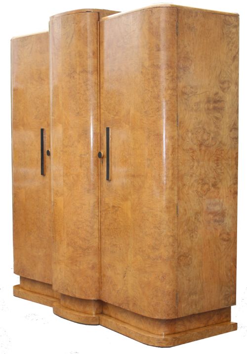 fig 2. Art Deco Blonde Burr Maple Triple Wardrobe, c1930