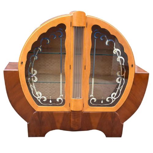 Art Deco Two Tone Maple and Walnut Display Cabinet