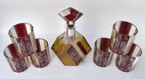 ART DECO CZECH GLASS DECANTER SET AND GLASSES C 1930 - ADDITIONAL PHOTO 2