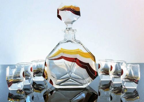 Art Deco Czech Decanter Set by Karl Palda, Circa 1930