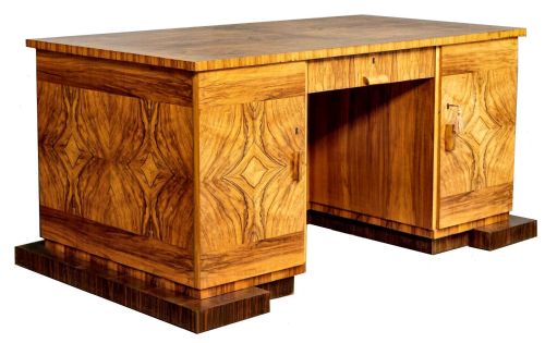 Art Deco Impressive Large Walnut Desk, C1930
