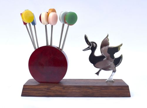 Art Deco Novelty Bakelite & Chrome Cocktail Stick Set, French, C1930