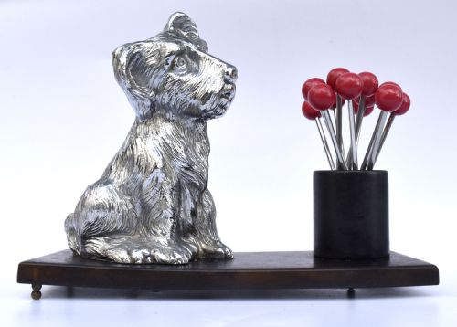 Art Deco Novelty Bakelite & Chrome Cocktail Stick Set, French, C1930