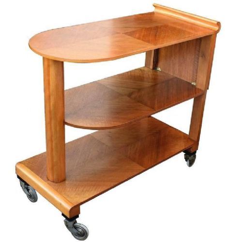 Art Deco Walnut Three Tier Hostess Trolley Cart, C1930