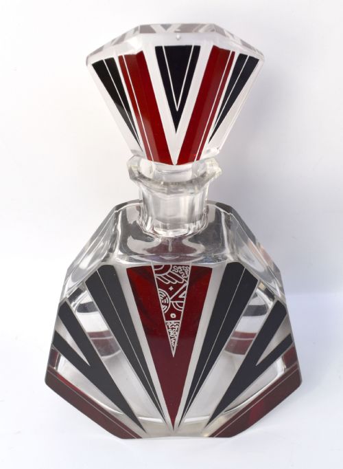fig 1. Art Deco Cut Glass & Enamel Decanter Set by Karl Palda, c1930