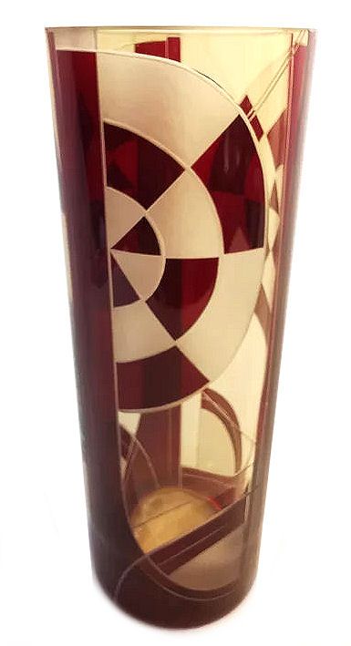 Art Deco Glass & Enamel Etched Vase