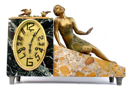Art Deco French 8 Day Marble Mantle Clock , C1930's