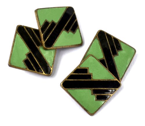 Art Deco Gents Green & Black Enamel Cufflinks, C1930