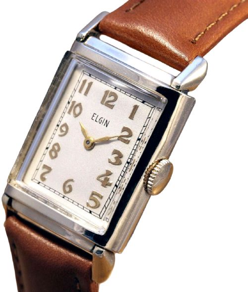 fig 1. Art Deco Ladies 10K Rolled Gold Wrist Watch By Elgin, Serviced, c1931