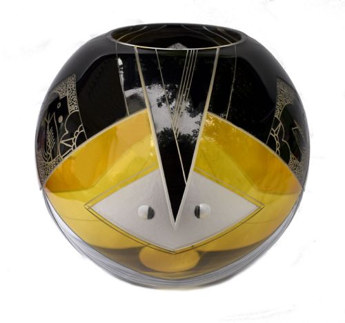 Art Deco Glass Globe Vase, Czech, C1930