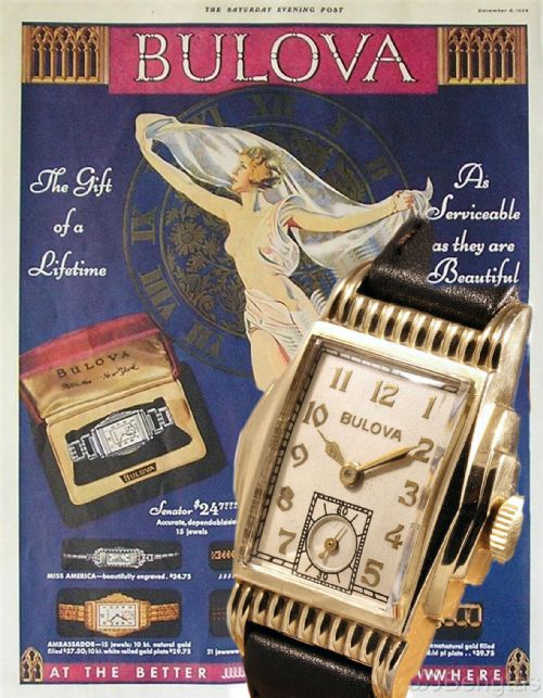 fig 1. Art Deco Gents 10k GF Bulova Wrist Watch, c1941