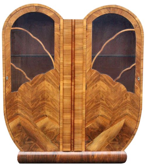 Art Deco Figured Walnut Display Cabinet, C1930