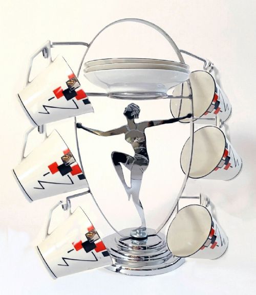 Art Deco Original Chrome Lady Teacup and Plate Stand , 1930s