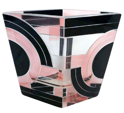 Art Deco Glass & Enamel Etched Vase
