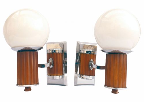 Art Deco Odeon Cinema Bakelite Catalin Globe Shade Wall Light Sconces, Circa 1930'S