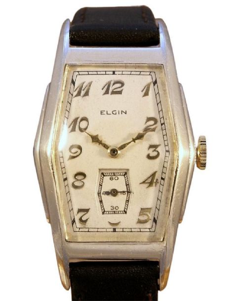 Art Deco Gents 10k Gold Filled Wrist Watch by Elgin, Serviced, C1938