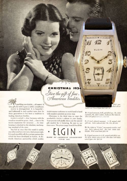fig 1. Art Deco Gents 10K Gold Filled Wrist Watch By Elgin, Serviced, c1938