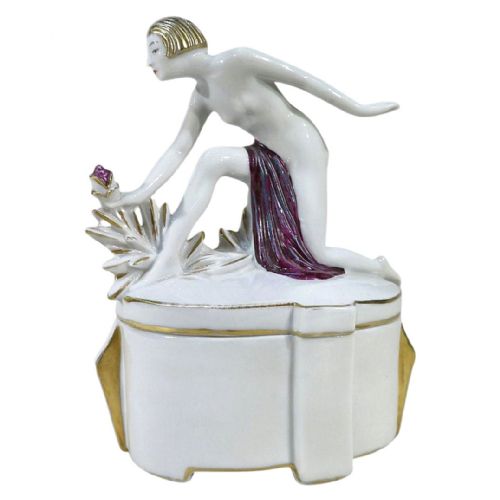 ART DECO 1930'S FRENCH FLAPPER GIRL POWDER BOX
