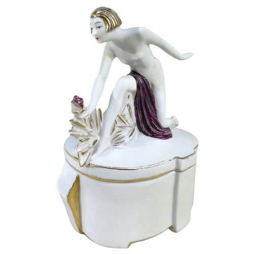 ART DECO 1930'S FRENCH FLAPPER GIRL POWDER BOX - ADDITIONAL PHOTO 2