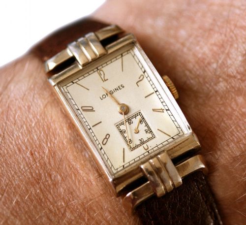 fig 1. Art Deco 10k GF Gents Wristwatch By Longines, Serviced, c1942