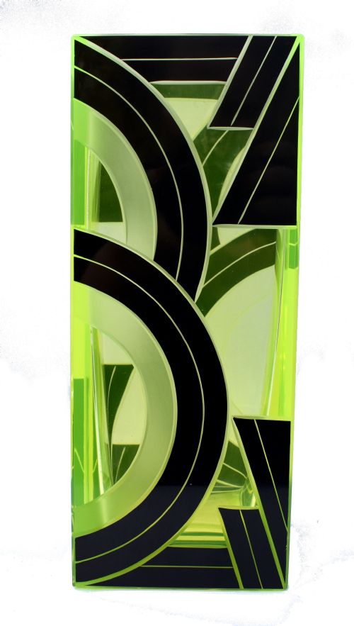 Art Deco Uranium Glass & Enamel Vase