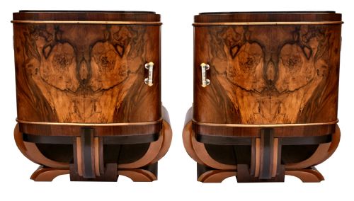 Art Deco Italian Pair of Matching Bedside Table Cabinets , C1930