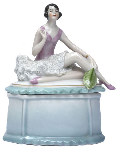 Art Deco Porcelain Flapper Powder, Trinket Box, C1930s