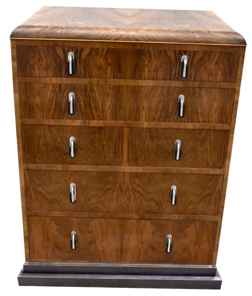 Art Deco English 1930'S Figured Walnut Chest of Drawers
