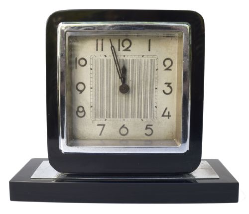 Art Deco Black Vitrolite & Chrome Desk Clock, C1930