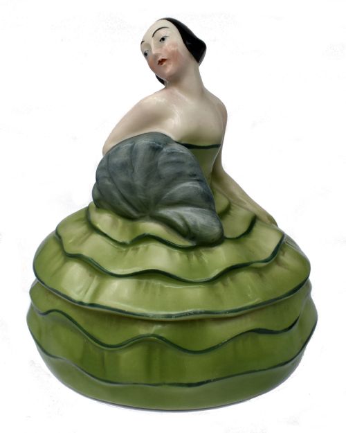 Art Deco Half Doll Ceramic Powder Box, 1930'S