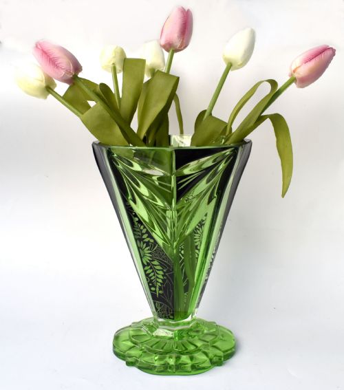 Art Deco Cut Glass Vase by Karl Palda, C1930