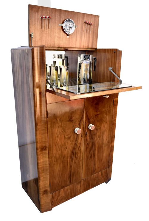 Art Deco Walnut Upright Cocktail Cabinet, C1930