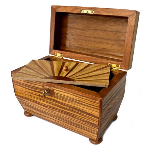 Art Deco 'Sunray' Inlaid Tea Caddy Box with Key, C1930