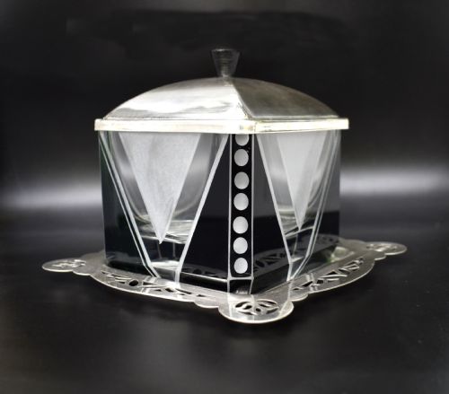 ART DECO SILVER PLATED CUT GLASS PRESERVE DISH C1930 - ADDITIONAL PHOTO 1