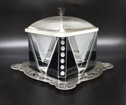 ART DECO SILVER PLATED CUT GLASS PRESERVE DISH C1930 - ADDITIONAL PHOTO 2