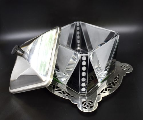 ART DECO SILVER PLATED CUT GLASS PRESERVE DISH C1930 - ADDITIONAL PHOTO 4