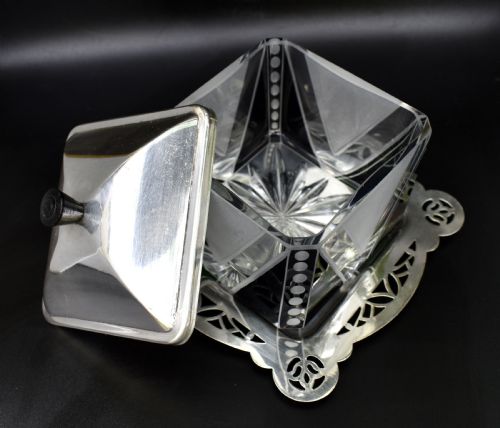 ART DECO SILVER PLATED CUT GLASS PRESERVE DISH C1930 - ADDITIONAL PHOTO 5