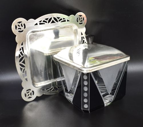 ART DECO SILVER PLATED CUT GLASS PRESERVE DISH C1930 - ADDITIONAL PHOTO 6