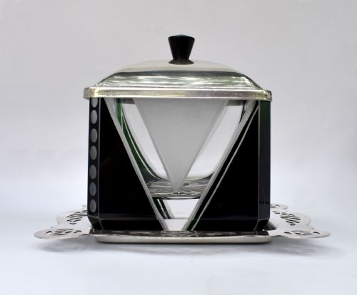 ART DECO SILVER PLATED CUT GLASS PRESERVE DISH C1930 - ADDITIONAL PHOTO 7