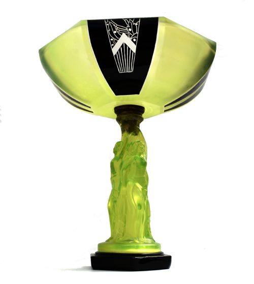 Art Deco Uranium Glass Figural Comport, C1930