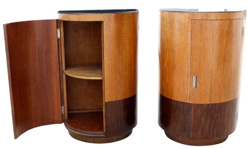 Art Deco Matching Pair of Demi Lune Bedside Cabinets , Circa 1930