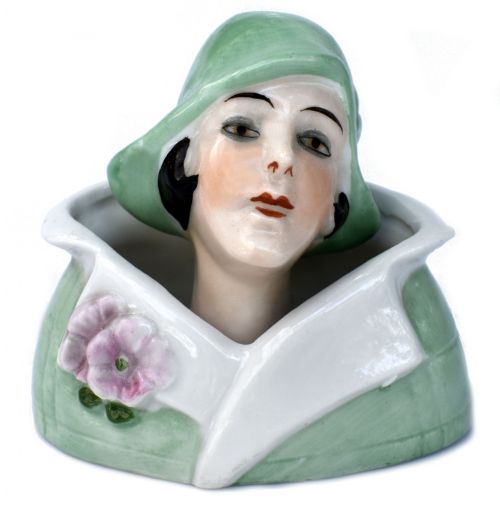 Art Deco Flapper Powder Puff Doll & Stand by Fasold & Stuach, C1930