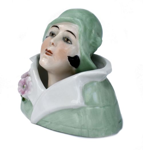 fig 1. Art Deco Flapper Powder Puff Doll & Stand By Fasold & Stuach, c1930