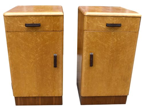 Art Deco Pair of Matching Bedside Cabinets in Blonde Maple, C1930's