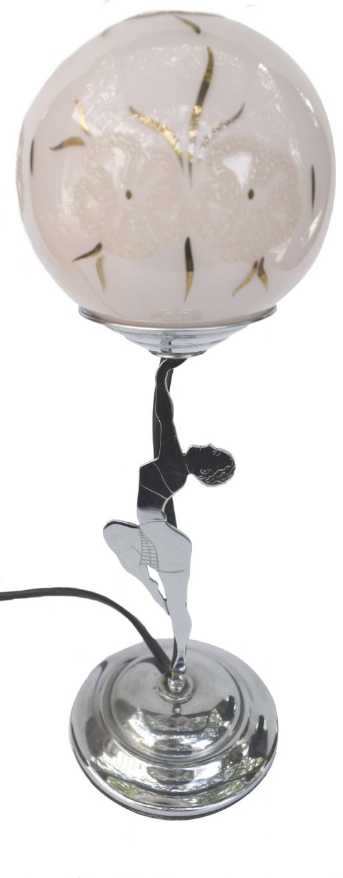 ART DECO CHROME FIGURAL TABLE LAMP C1930 - ADDITIONAL PHOTO 5
