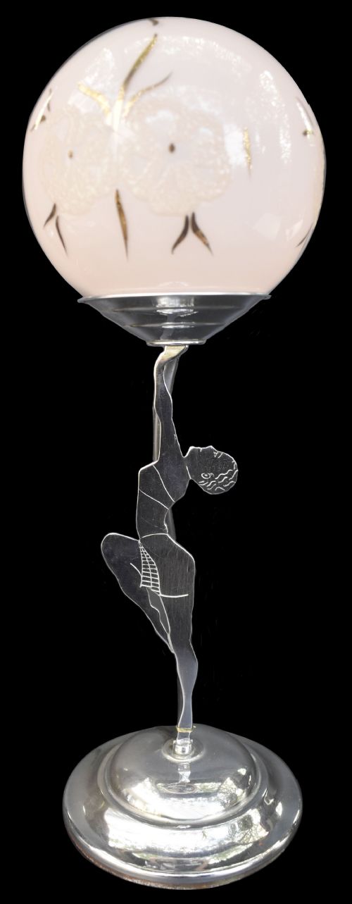 ART DECO CHROME FIGURAL TABLE LAMP C1930 - ADDITIONAL PHOTO 6