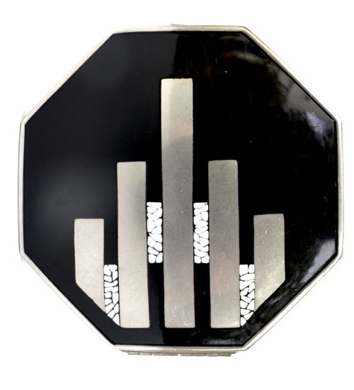 Art Deco Elizabeth Arden " Ardenette" Black and Silver Octagonal Powder Compact, C1930